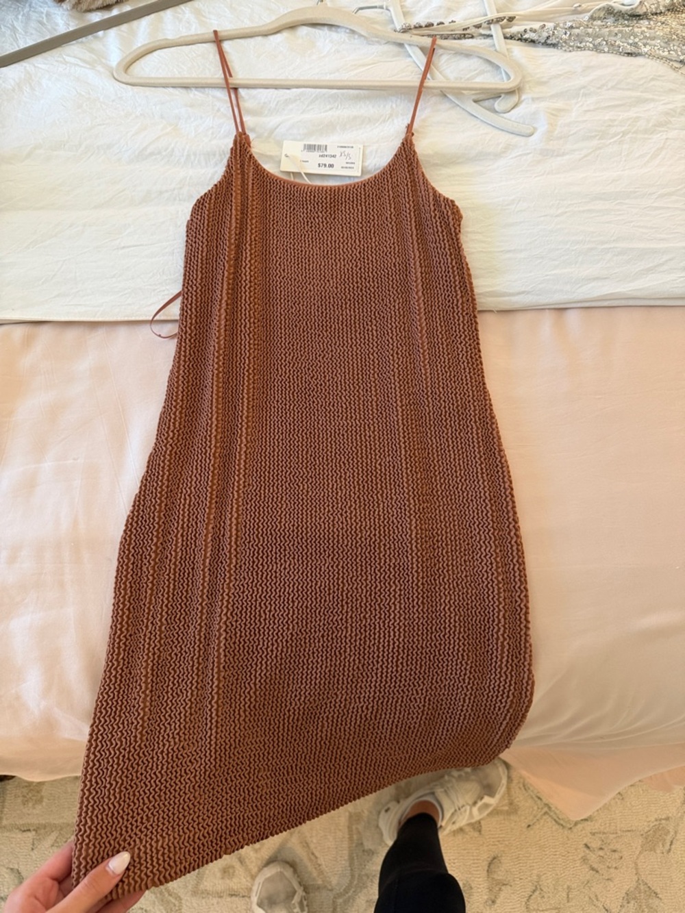 Z Supply Rust Brown Knit Midi Slip Dress with Spaghetti Straps